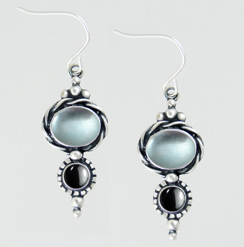 Sterling Silver Drop Dangle Earrings With Blue Topaz And Hematite